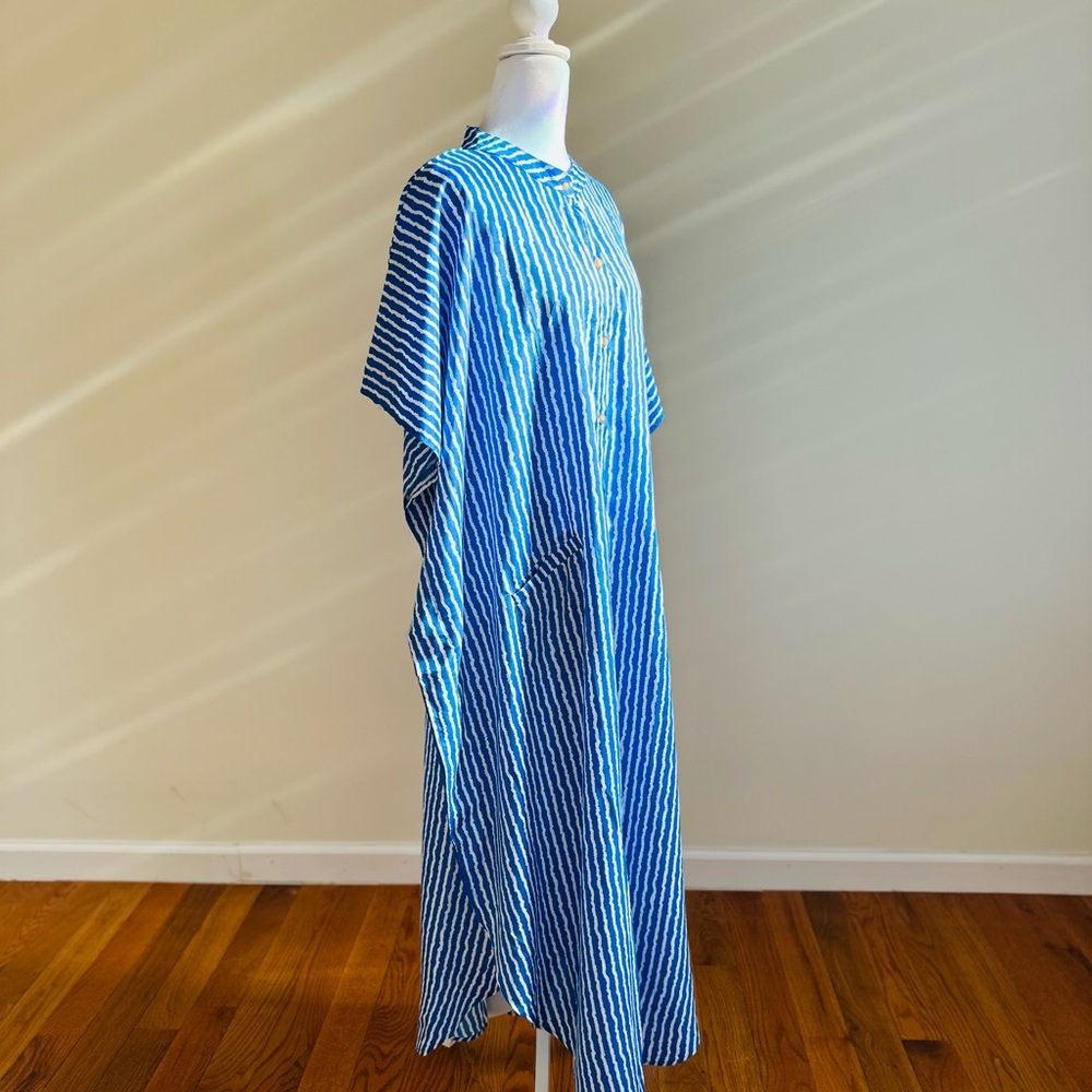 Riviera Breeze Blue Vertical Stripe Kaftan with Pockets - One size fits most